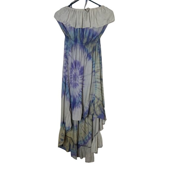 No Brand Dresses & Skirts - Tie Dye Off Shoulder Hi Low Dress Blue Purple Ruffle Flowy Boho Festival OS